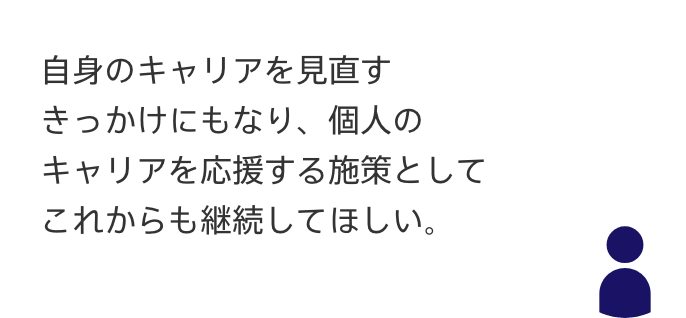 声4：自身のキャリアを見直すきっかけにもなり、
個人のキャリアを応援する施策としてこれからも継続してほしい。
