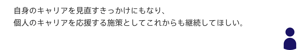 声4：自身のキャリアを見直すきっかけにもなり、
個人のキャリアを応援する施策としてこれからも継続してほしい。